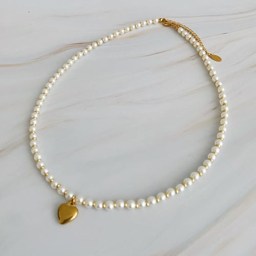 Pearl & Gold Heart Necklace