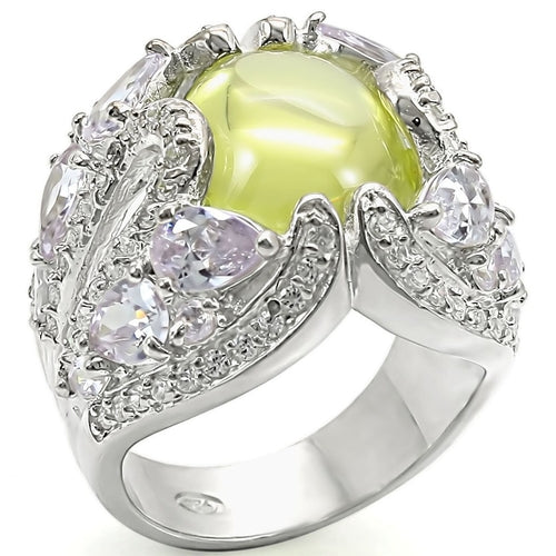 LOS391 - High-Polished 925 Sterling Silver Ring with AAA Grade CZ in Apple Green