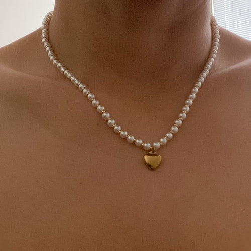 Pearl & Gold Heart Necklace