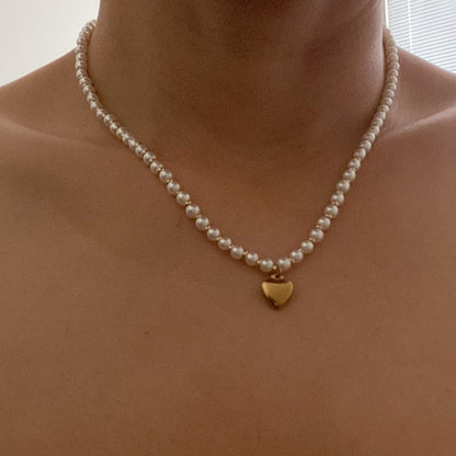Pearl & Gold Heart Necklace