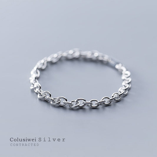 COLUSIWEI Real 925 Sterling Silver Simple Link Chain Bracelet For Women Korean Fashion Silver Bracelet Creative HandMade Jewelry