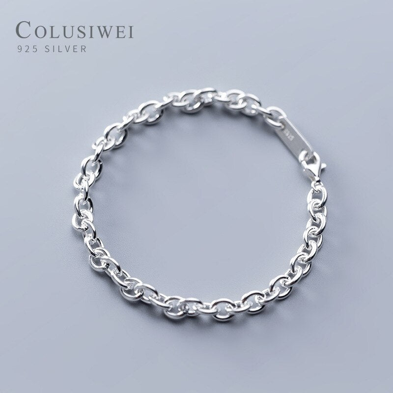 COLUSIWEI Real 925 Sterling Silver Simple Link Chain Bracelet For Women Korean Fashion Silver Bracelet Creative HandMade Jewelry