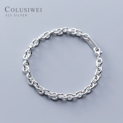 COLUSIWEI Real 925 Sterling Silver Simple Link Chain Bracelet For Women Korean Fashion Silver Bracelet Creative HandMade Jewelry