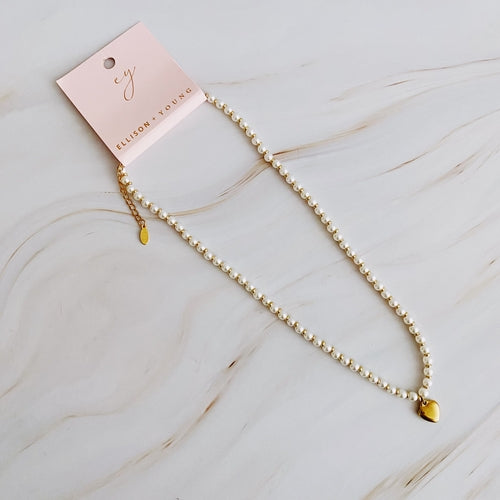 Pearl & Gold Heart Necklace