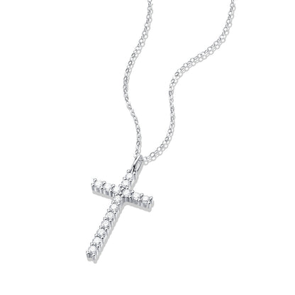 Classic Moissanite CZ Cross 925 Sterling Silver Necklace
