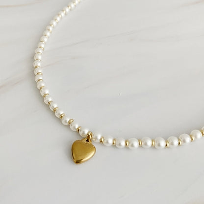 Pearl & Gold Heart Necklace