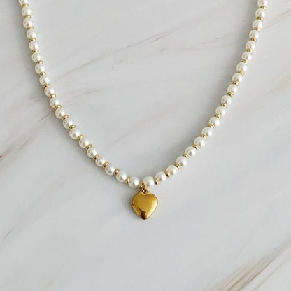 Pearl & Gold Heart Necklace