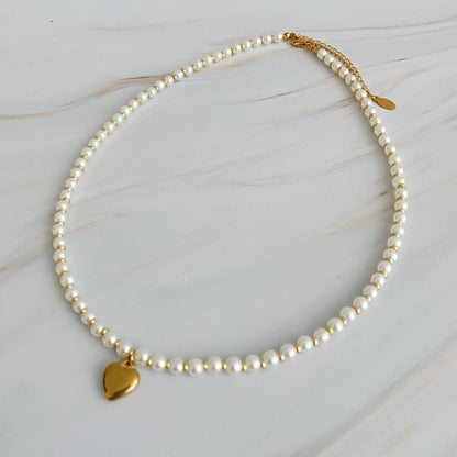 Pearl & Gold Heart Necklace