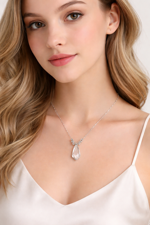 925 Sterling Silver Crystal Pendant Necklace Elegant Chain Necklace