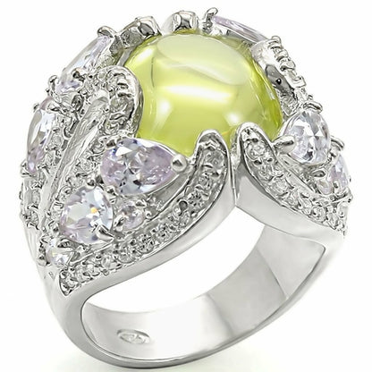 LOS391 - High-Polished 925 Sterling Silver Ring with AAA Grade CZ in Apple Green