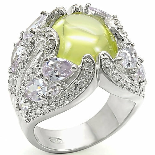 LOS391 - High-Polished 925 Sterling Silver Ring with AAA Grade CZ in Apple Green
